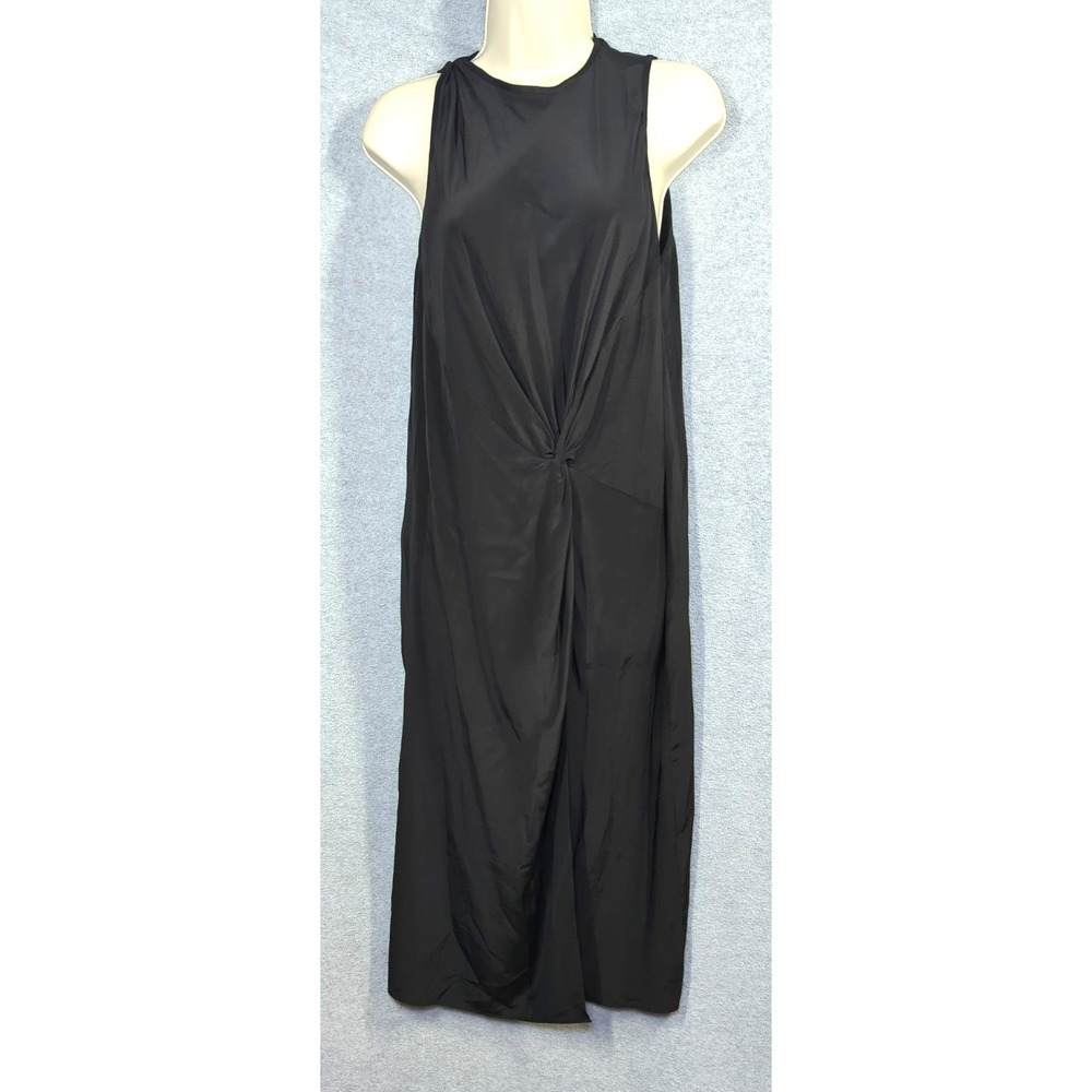 Chic Rag & Bone Silk Midi Dress Women 4 Black Twist-Front Minimalist Quiet Luxe